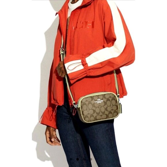 New Coach C9926 Mini Jamie Camera Bag Signature Coated Canvas Khaki / Pale Lime - Picture 2 of 6